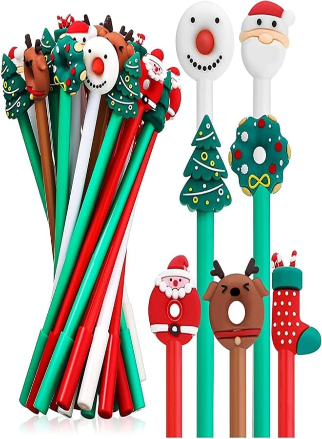 Zonon Christmas Gel Ink Pen Novelty Christmas Rollerball Pens Black Gel Ink Christmas Characters Stick Pen Christmas Cartoon Gel Ink Pens for School Boys and Girls Office Supplies, 7 Styles (36)